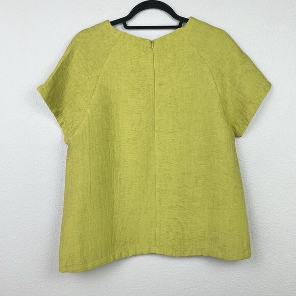 ELK Women's 8 Chartreusse Short Sleeve Textured Blouse Shirt Ribbed Career Green - Picture 12 of 16